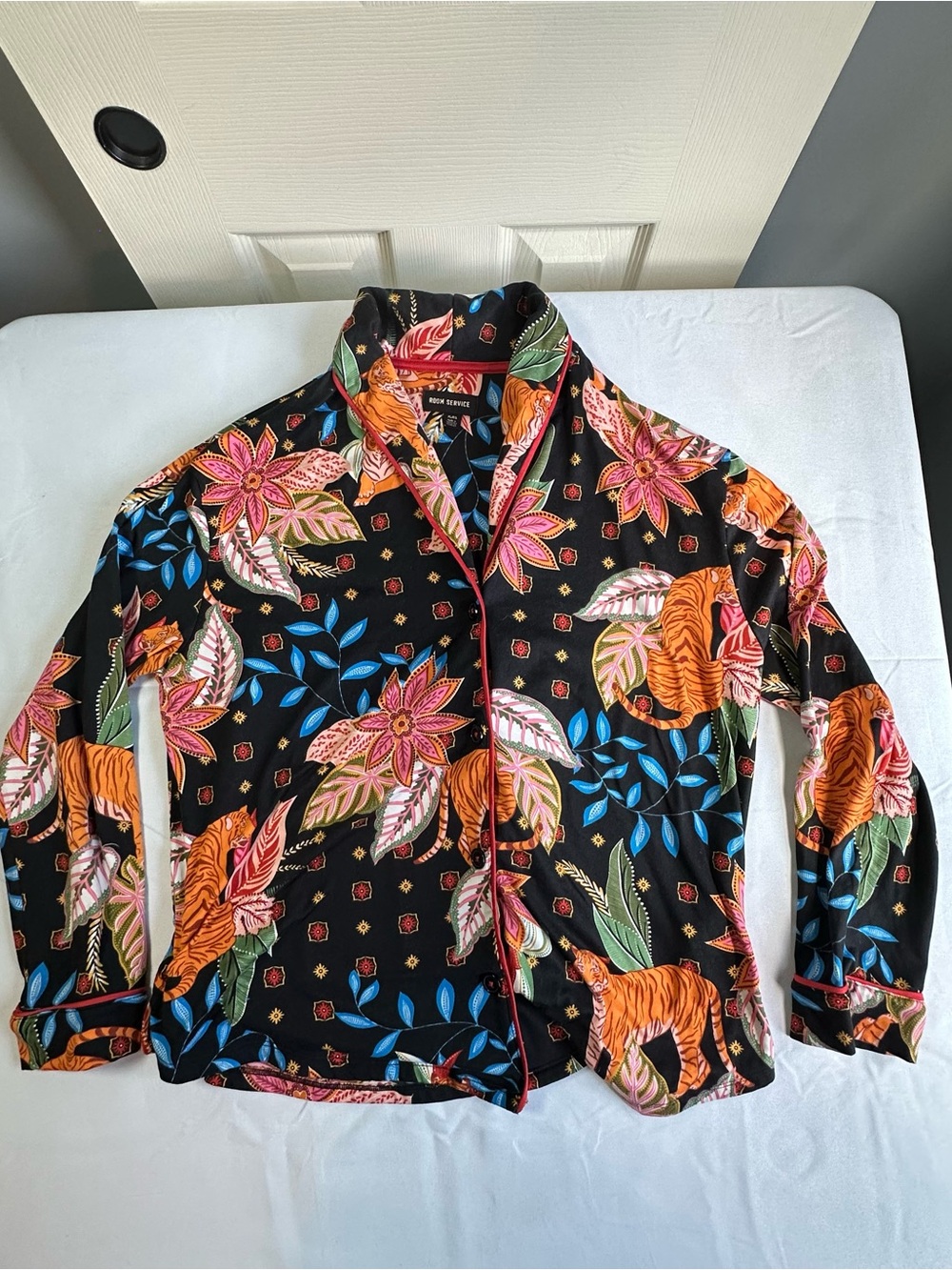 Floral & Tiger Print Black Women's Pajama Top